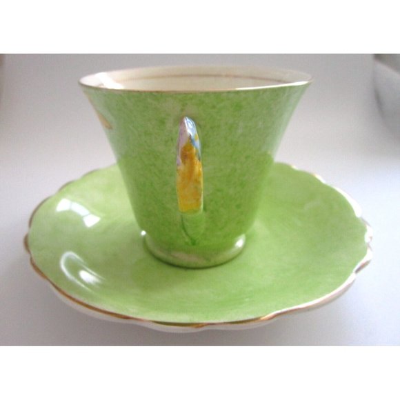 James Kent Longton England Green Cup & Saucer & Flower Handle #1156 VTG - *READ* - Picture 3 of 14